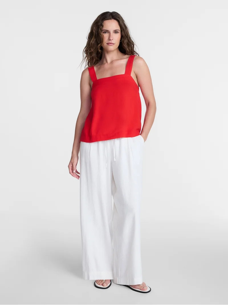 Time and Tru Women's Square Neck Linen Tank, Sizes XS-XXXL | Walmart (US)