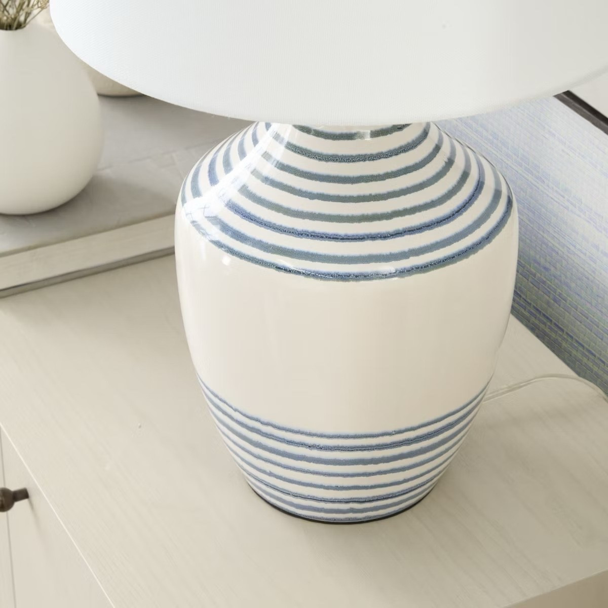 23" Blue & White Striped Modern Coastal Ceramic Table Lamp - Nourison

#LTKHome #LTKGiftGuide #LTKFindsUnder100