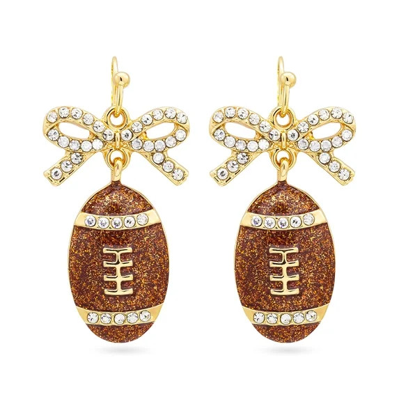Gold Glitter Football Dangle Earrings with Crystal Bow Accents | Walmart (US)
