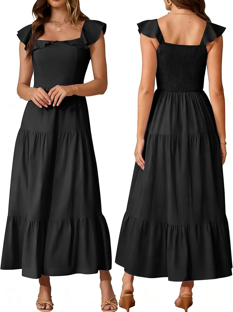 Women's Summer Sleeveless Ruffle Dresses 2026 Square Neck Smocked Backless Boho Flowy Beach A-Lin... | Amazon (US)