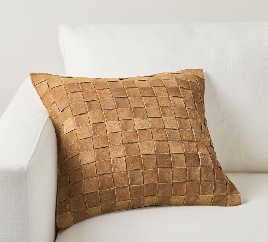Genuine Lamb Leather Cushion Pillow Cover - Luxury Leather Pillow Case - Modern, Boho, Farmhouse ... | Amazon (US)