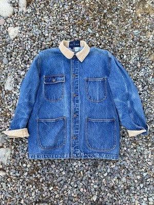 VTG 80s 90s Ralph Lauren Denim Chore Coat Jacket Men’s Large Corduroy Collar | eBay US