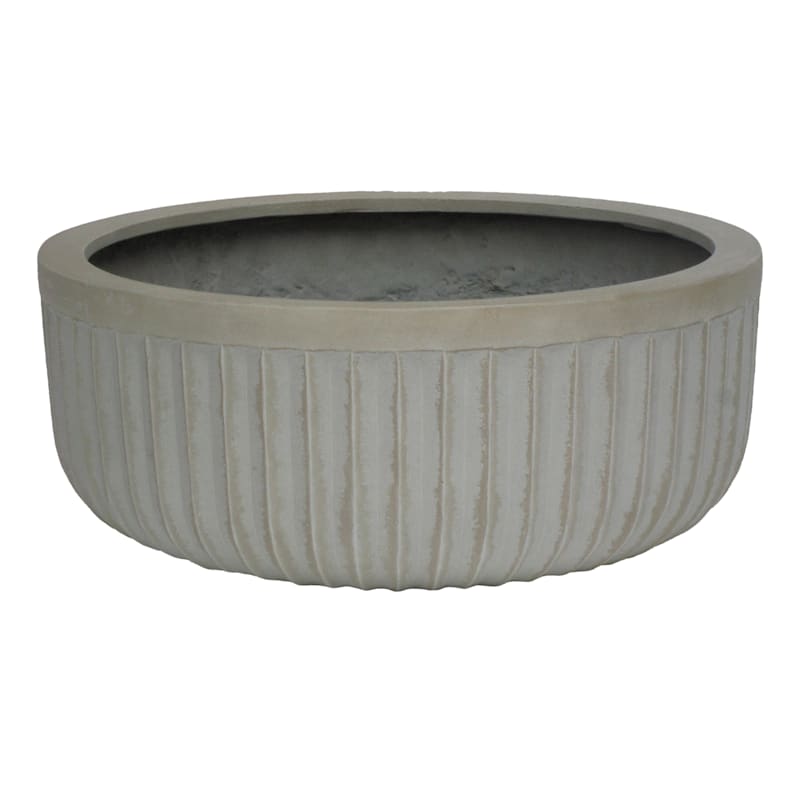 Fluted Low Bowl Cement Planter, Small | At Home