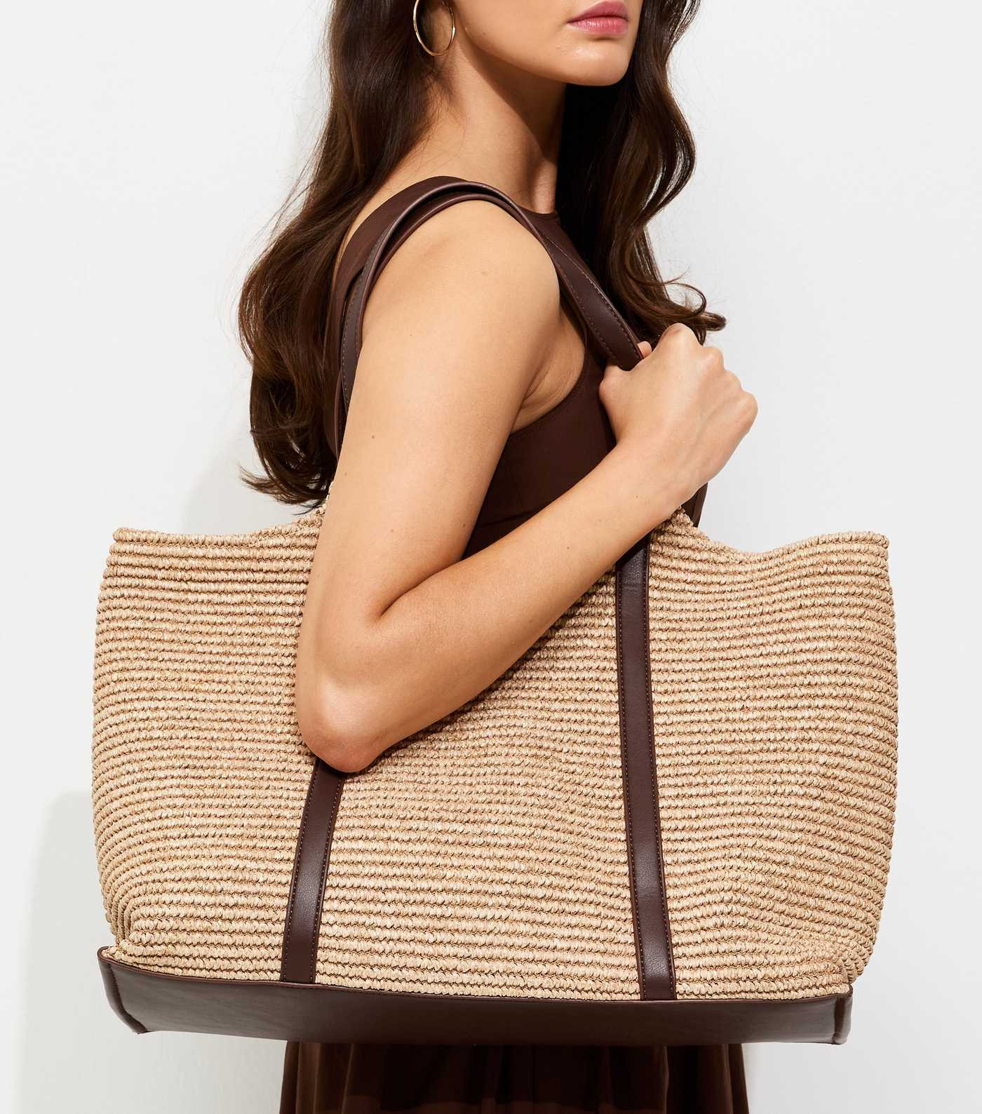 Stone Woven Hobo Tote Bag with Zip Pouch | New Look | New Look (UK)