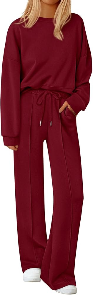 PRETTYGARDEN 2 Piece Sets For Women Fall Trendy Long Sleeve Sweatshirt Wide Leg Pants Loungewear ... | Amazon (US)