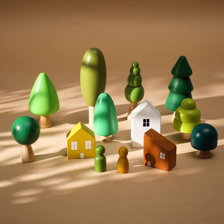 Wooden Forest House Stacking Toy Set with 13PCS Wood Miniature Tree Blocks Set Elegant Ornaments ... | Amazon (US)
