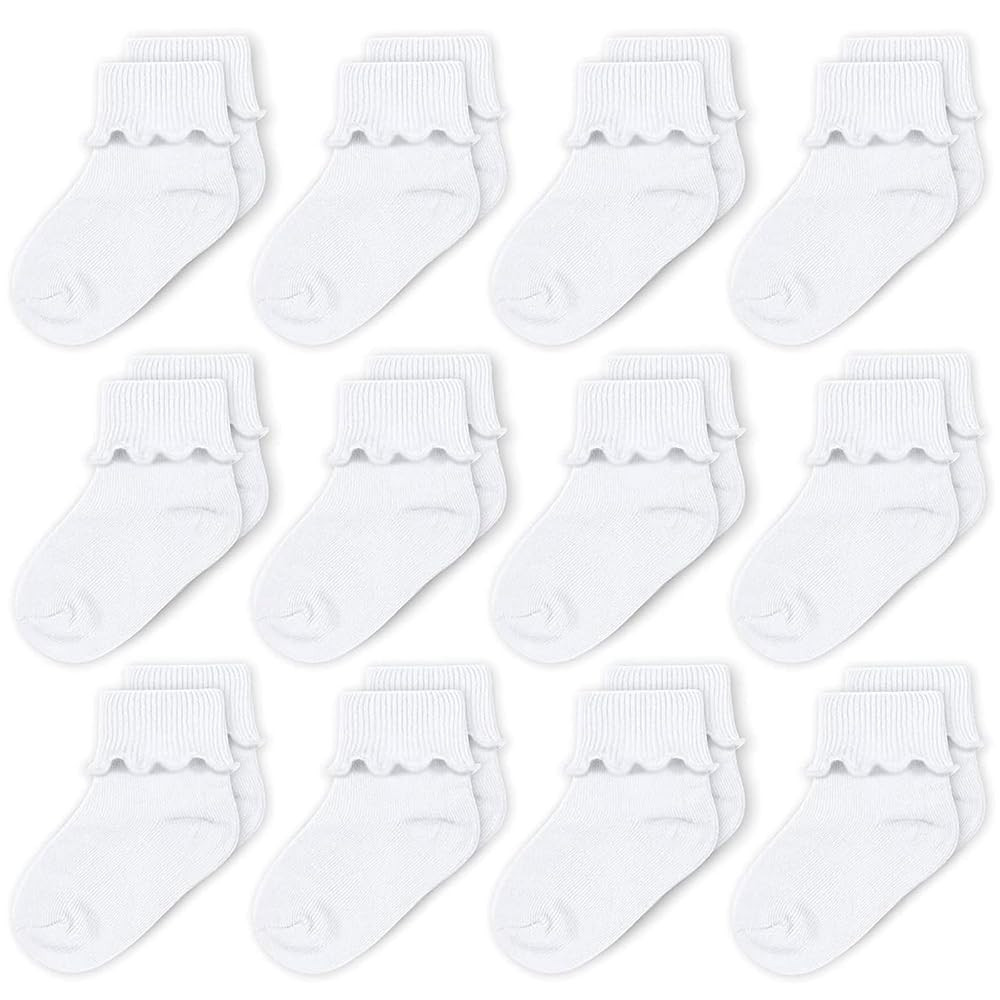 CozyWay Baby Ruffle Socks Baby Girl Turn Cuff Ankle Comfy Cotton Socks Infant - 12 Pack | Amazon (US)