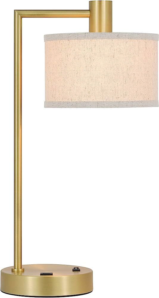 XiNBEi Lighting Table Lamp USB Desk Lamp with Fabric Shade, Modern Bedside Iron Lamp Satin Brass ... | Amazon (US)