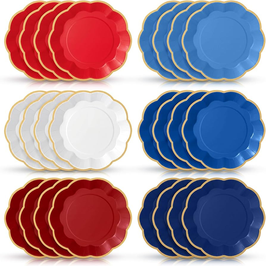 72 Pcs 4th of July Paper Plates 9 Inch Red White and Blue Scalloped Paper Disposable Dinner Desse... | Amazon (US)