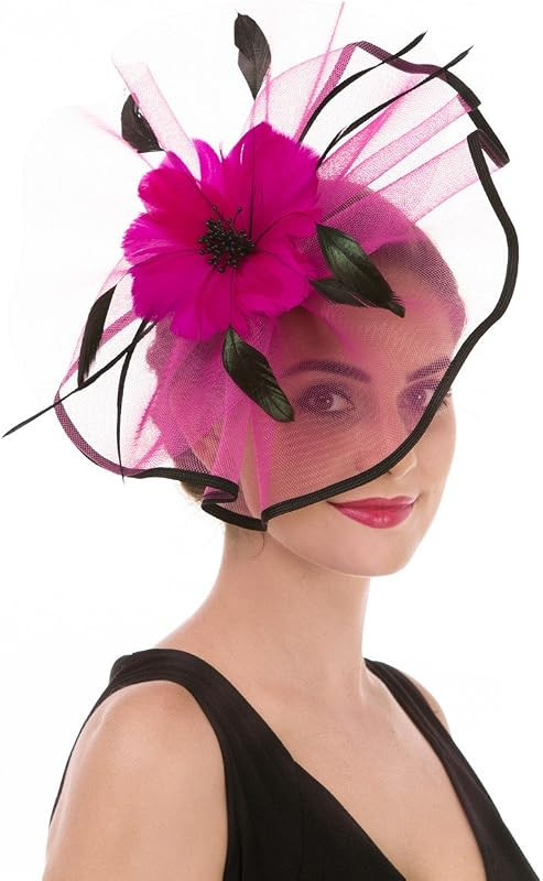 SAFERIN Fascinator for Women Hair Clip Hat Bowler Feather Flower Veil Wedding Party Hat Tea Hat | Amazon (US)