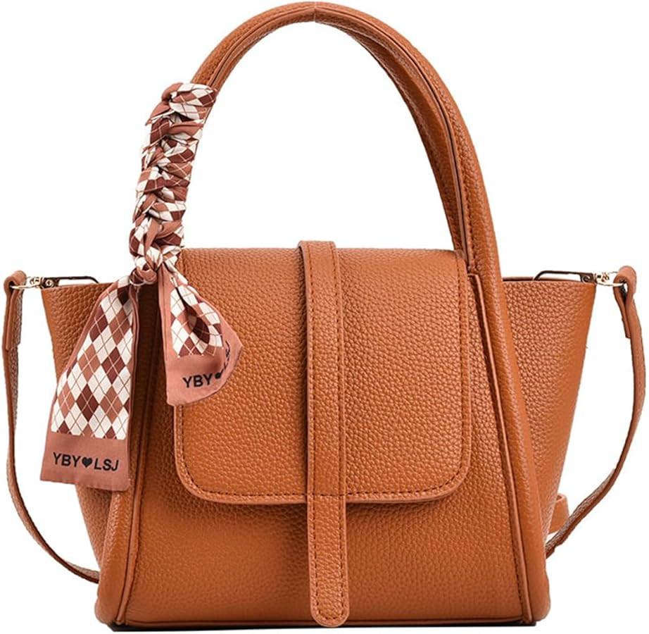 Women's Medium Handbag Designer Satchel Top Handle Bags Palm Grain Crossbody PU Leather Shoulser ... | Amazon (US)