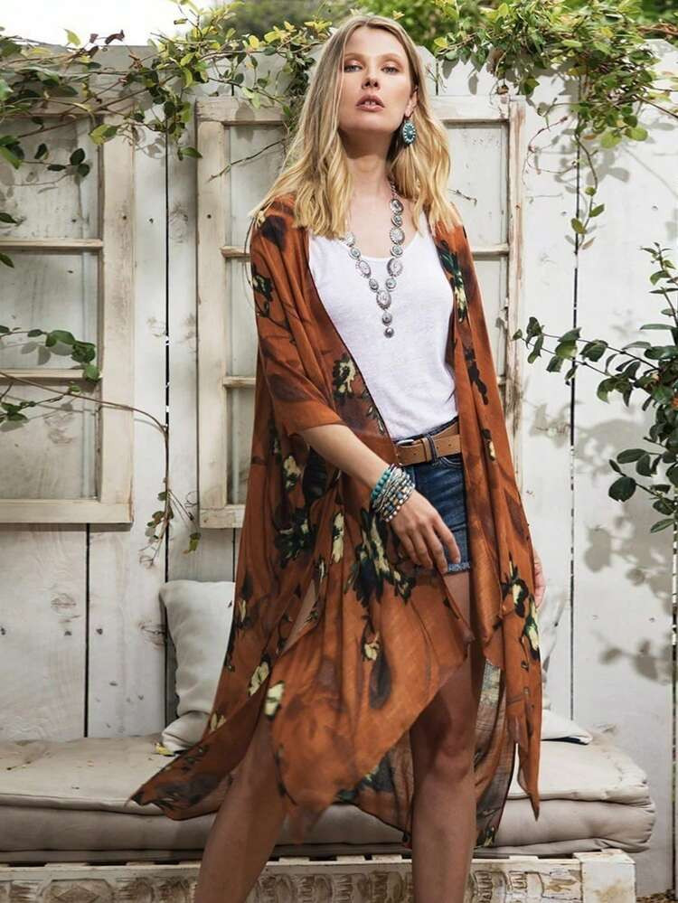 Kimono con estampado floral para vacaciones de verano en la playa | SHEIN