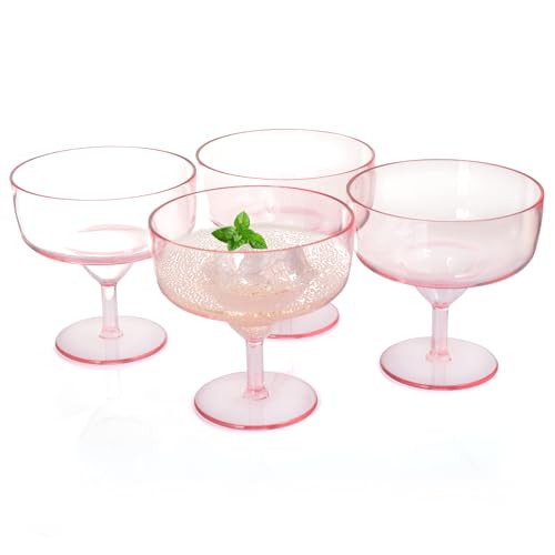 4 Pcs Plastic Pink Margarita Glasses Short Stem Martini Glasses Plastic Pink Coupe Cocktail Glasses Set Of 4 Shatterproof Wine Glasses Wedding Margarita Glasses For Champagne Prosecco Mimosas | Amazon (US)
