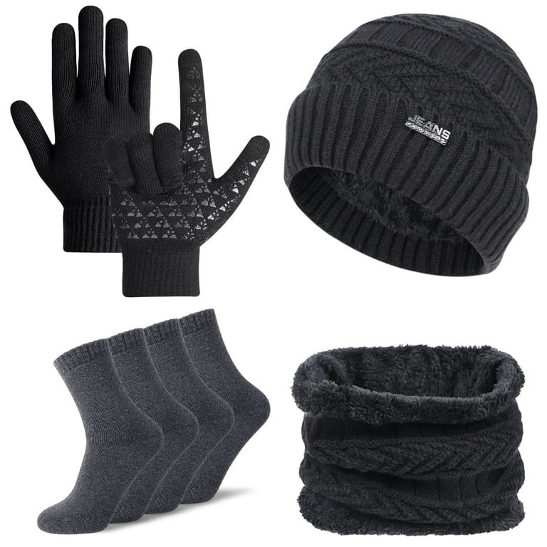 Loritta 5 Pcs Winter Beanie Hat Scarf Touchscreen Gloves Set with Wool Socks for Men Women Black | Walmart (US)