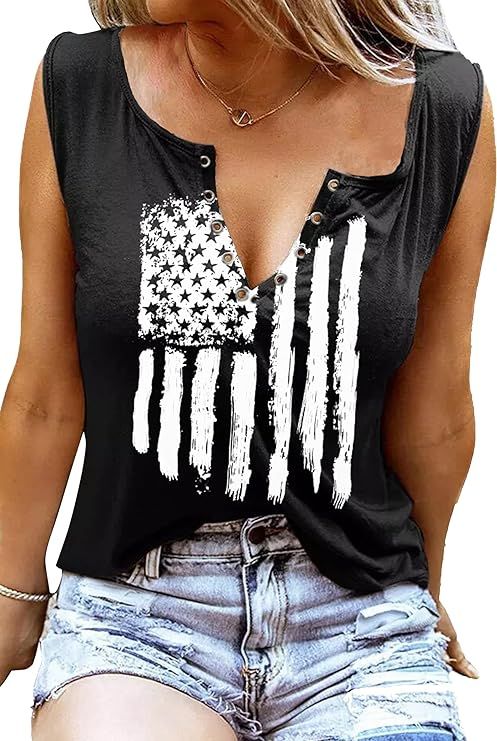 American Flag Tank Tops for Women 4th of July Shirts Ring Hole Sleeveless V-Neck T-Shirt Patrioti... | Amazon (US)
