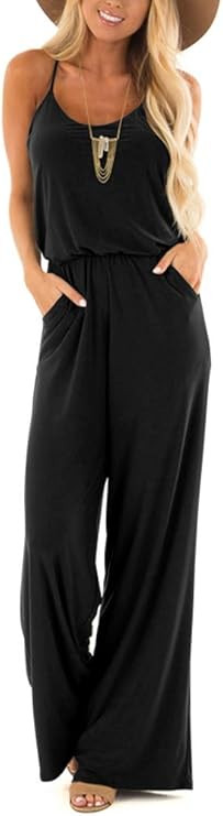 LACOZY Womens Casual Loose Sleeveless Spaghetti Strap Wide Leg Pants Jumpsuit Rompers | Amazon (CA)