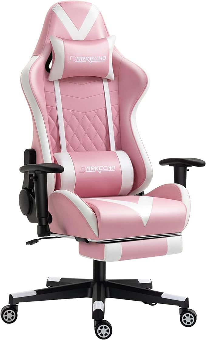 Darkecho Pink Gaming Chair with Footrest Massage Racing Office Computer Ergonomic Chair Leather R... | Amazon (US)