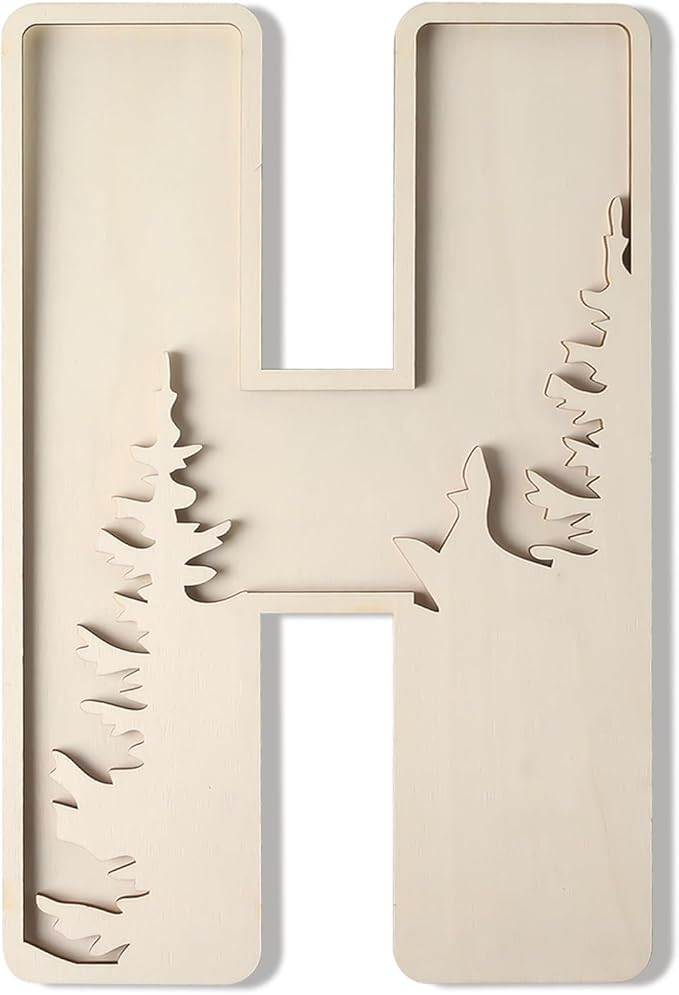Woodland Layered Wooden Letters 12 Inch, Boho Large Wooden Name Signs for Nursery Big Paintable W... | Amazon (US)