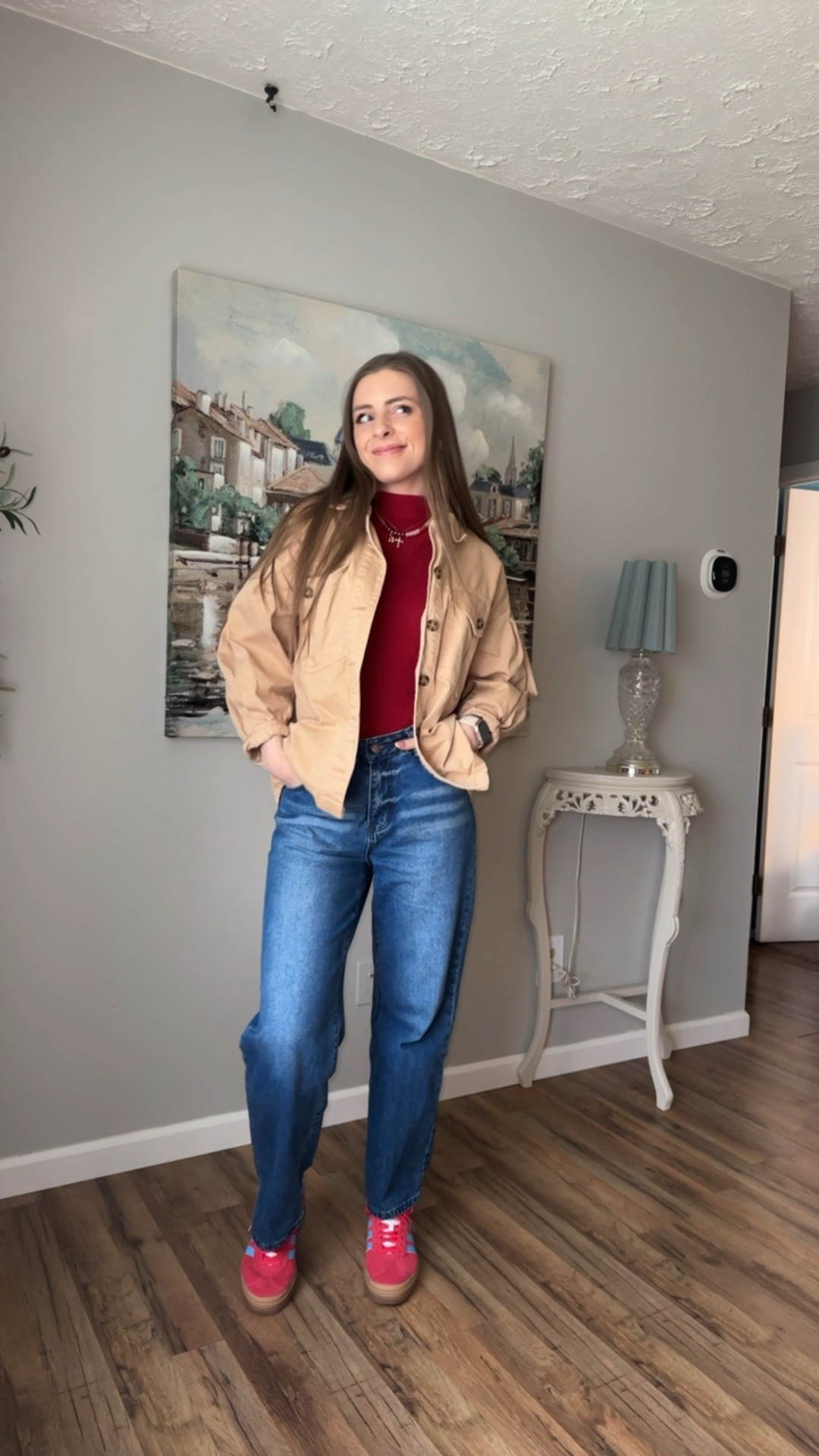 OOTD 4/11/25

Red mock neck sleeveless tank shirt, khaki camel denim jacket, baggy oversized barrel jacket women’s, chunky gold jewelry, straight leg Cupshe jeans, baggy wide leg oversized denim, adidas gazelle platform sneakers, blue red suede adidas, spring outfit inspo

#LTKStyleTip #LTKSeasonal #LTKFindsUnder100