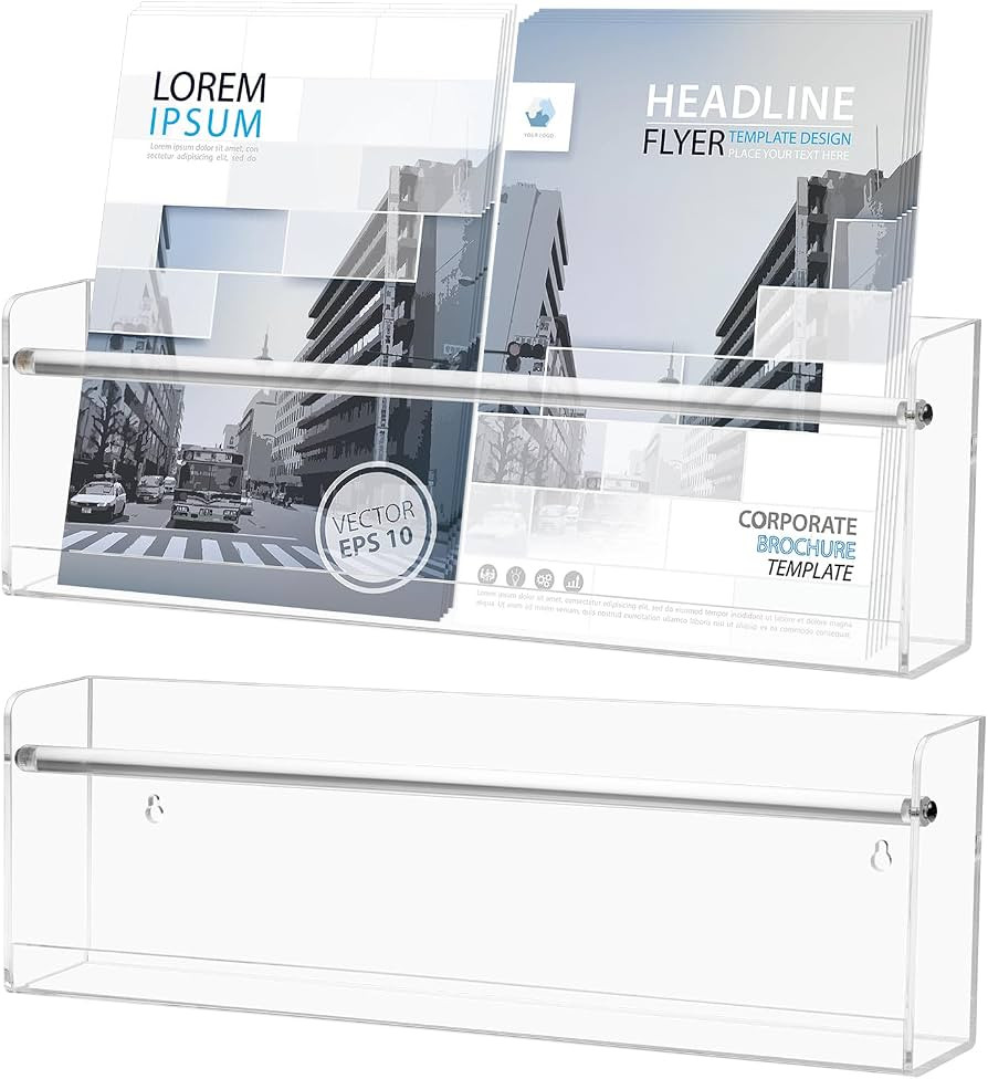 2 Pack Acrylic Magazine Holder,17 Inch Clear Wall Book Shelves | Amazon (US)