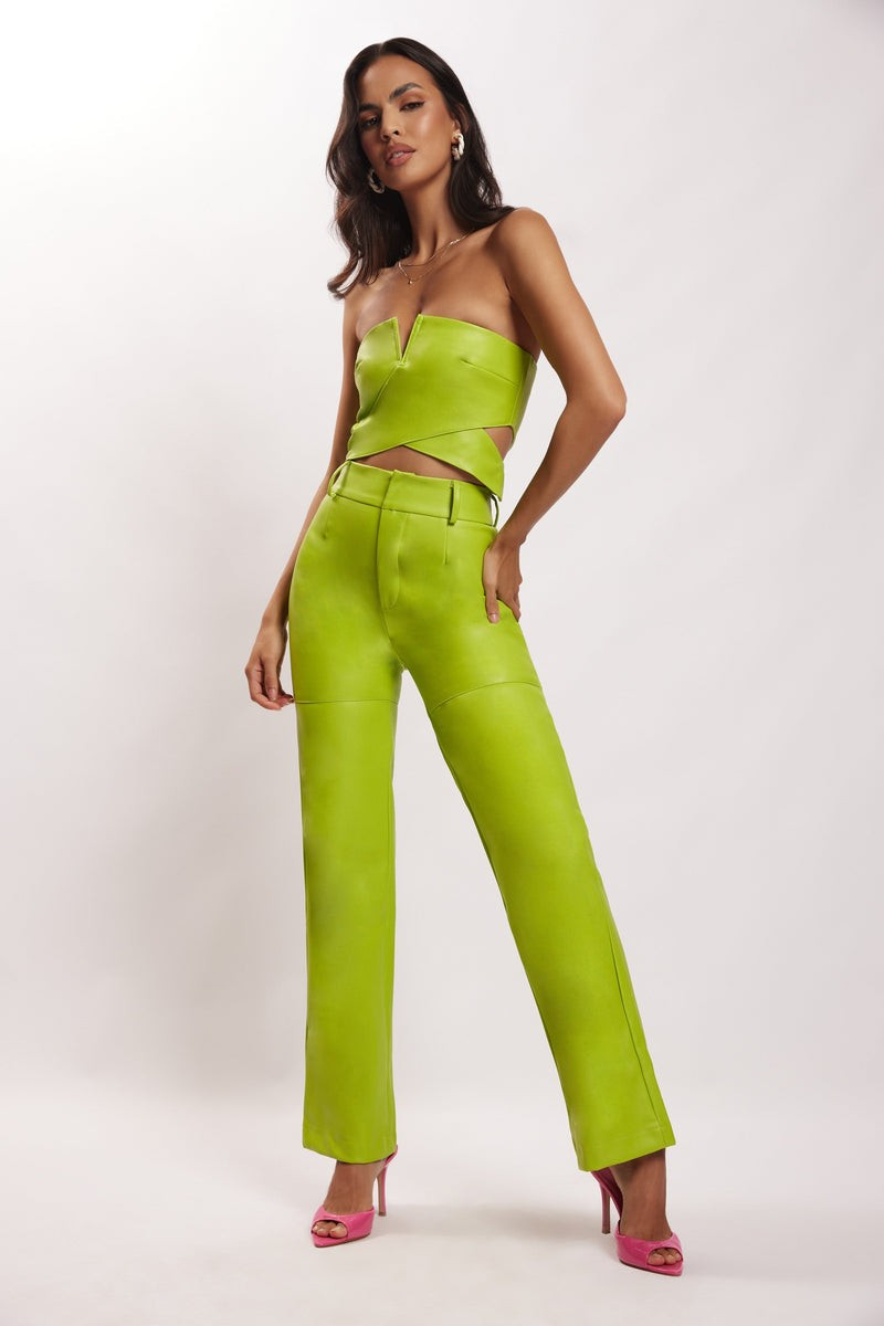 Sima Faux Leather High Waist Pants - Lime Green | MESHKI US