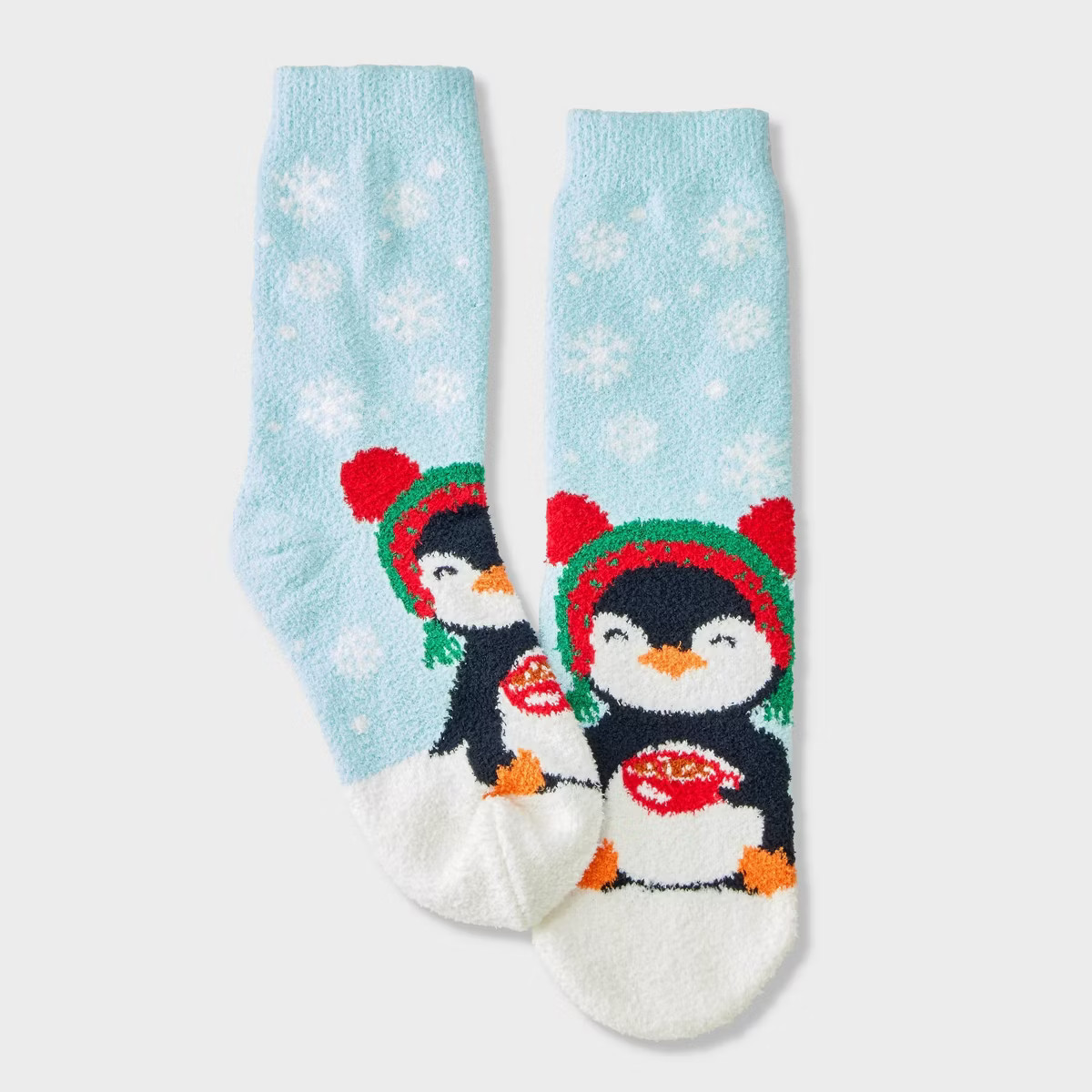 Women's Winter Penguin Christmas Cozy Crew Socks with Gift Card Holder - Wondershop™ Light Blue... | Target