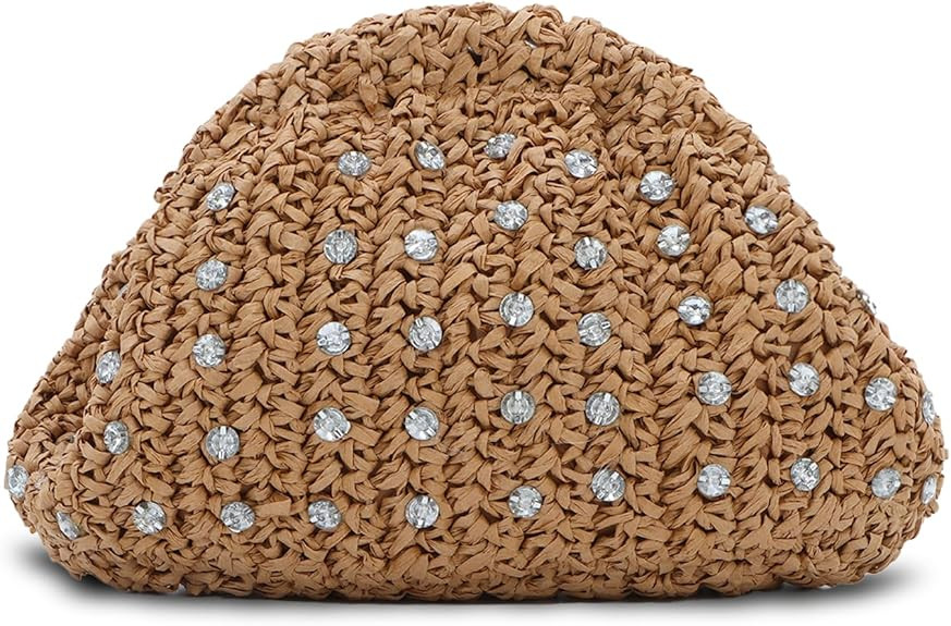 GOKTOW Straw Rhinestone Dumpling Clutch Purse,Summer Raffia Rattan Vacation Beach Bag for Women 2... | Amazon (US)