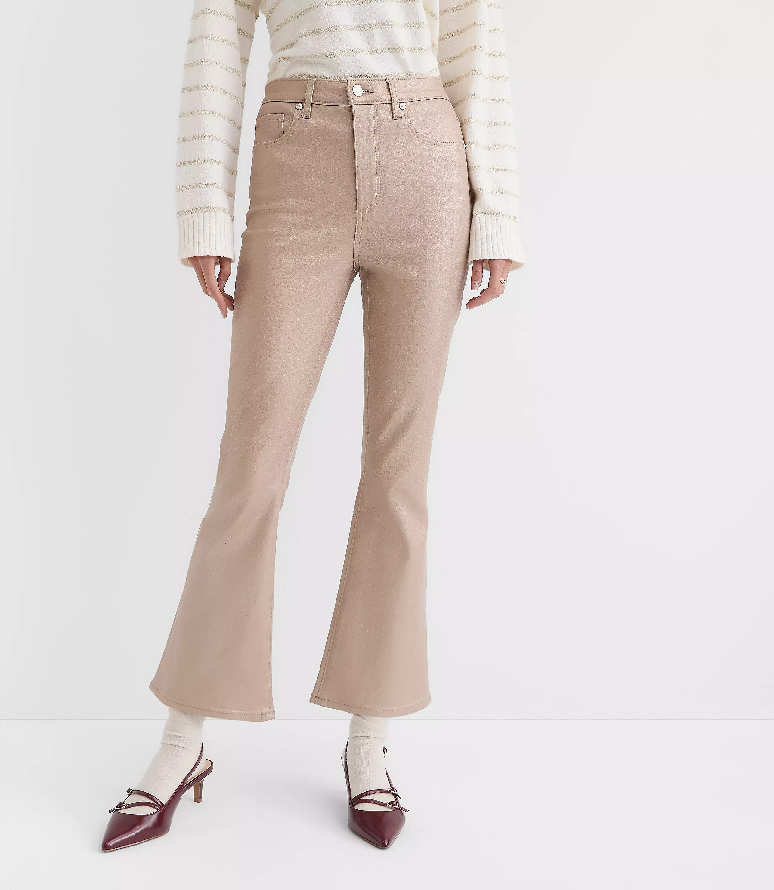 Petite Coated High Rise Kick Crop Jeans in Gold | LOFT