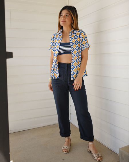 @boden_clothing has always been a brand that makes want to wear all the prints and colors! #ad I’m obsessed with the print of this linen shirt! It’s so fun and eye catching! If you are looking for a pair of linen trousers these are the ones you need, they come in two more colors. Everything runs tts. #Boden #BodenByMe

Bikini top size 2
Linen shirt size 2
Pants size 2 petite



#LTKFindsUnder100 #LTKSwim #LTKShoeCrush
