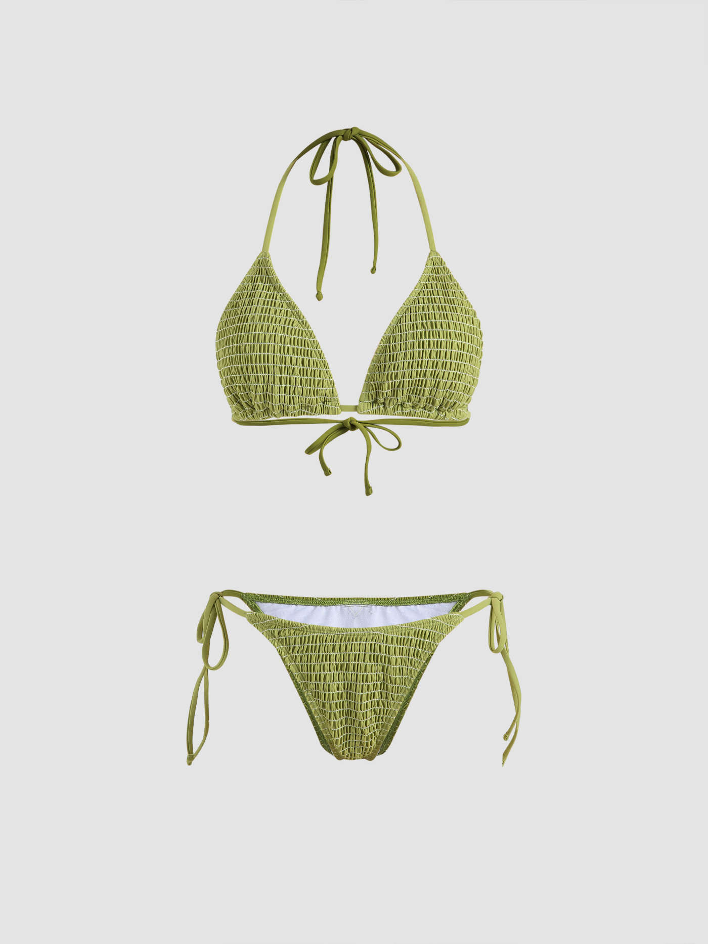 beachwear swimsuits Knit Fabric Solid Smocked Triangle Bikini Set For Vacation | Cider