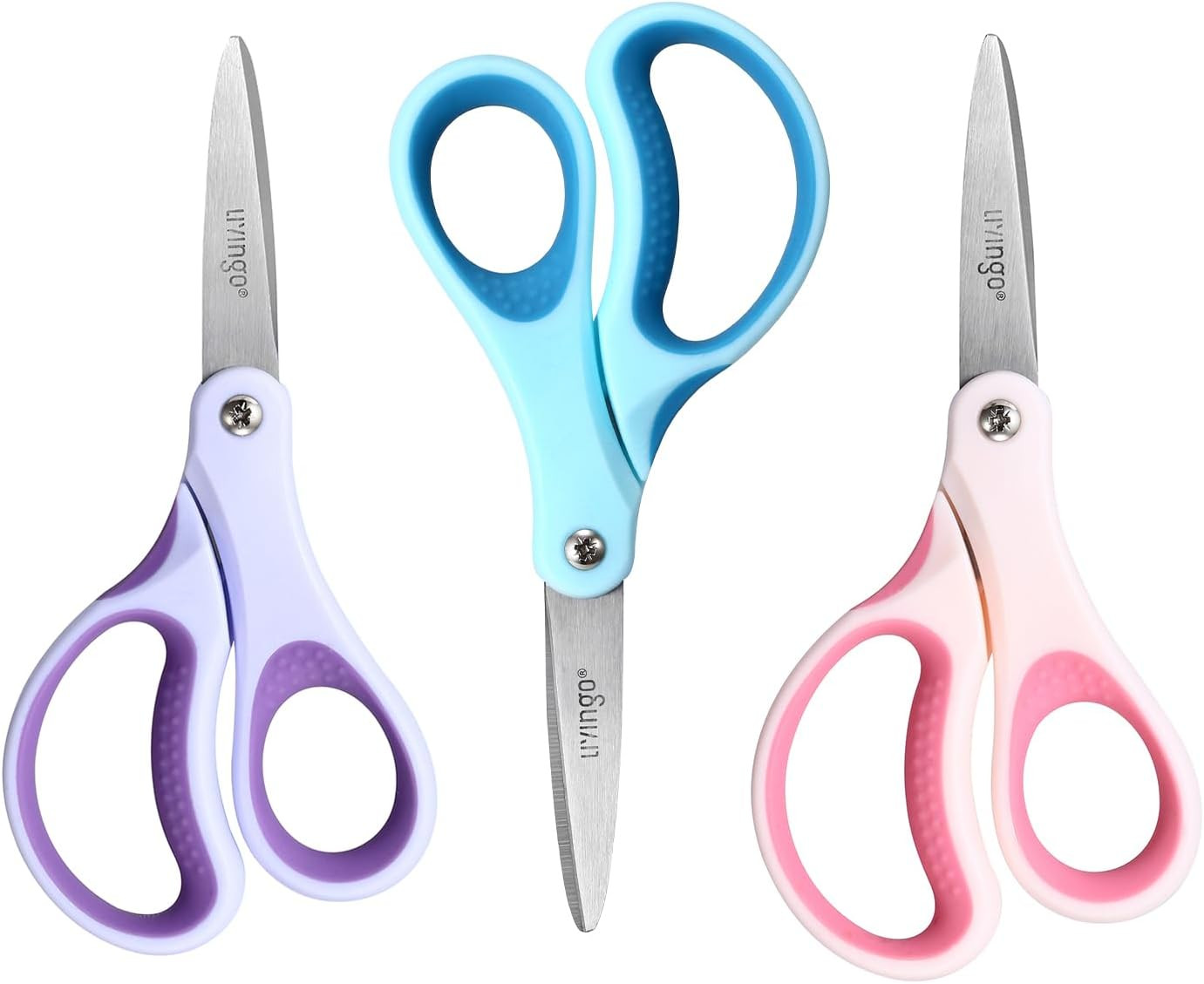 LIVINGO Kids Scissors for Ages 8-11 - 3 Pack 6” Pointed Tip Stainless Steel School Scissors for Children Teacher Classroom Crafting | Amazon (US)