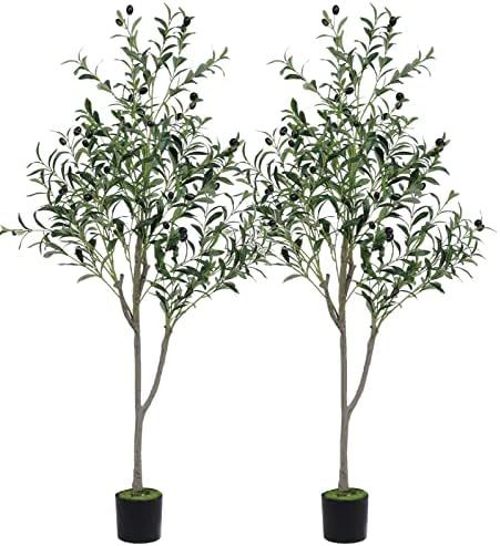 VIAGDO Artificial Olive Tree 4.6ft Tall Fake Potted Olive Silk Tree with Planter Large Faux Olive Br | Amazon (US)