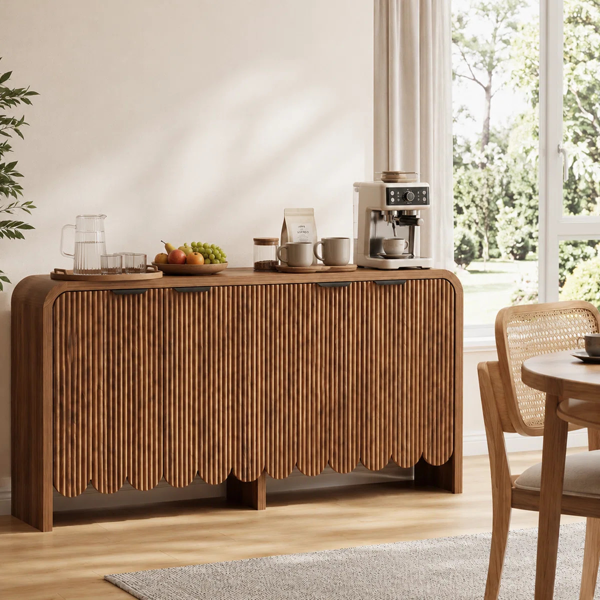 Modern Sideboard Buffet Cabinet, Accent Cabinet With 4 Doors And Adjustable Shelf, Fluted Console... | Wayfair North America