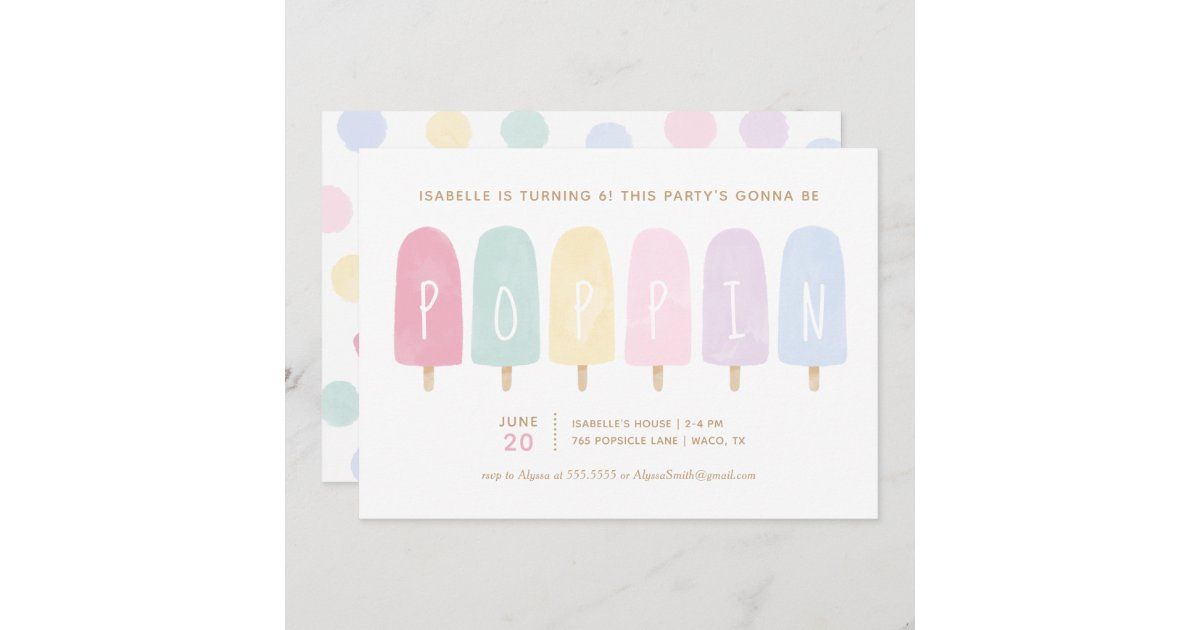 Pastel Watercolor Popsicle Girl Birthday Party Invitation | Zazzle | Zazzle