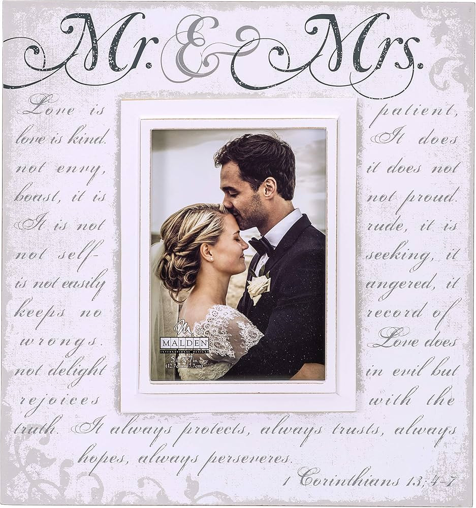 Malden International Designs Silkscreened Corinthians Verse Mr & Mrs Wood Picture Frame, 5x7, Off... | Amazon (US)