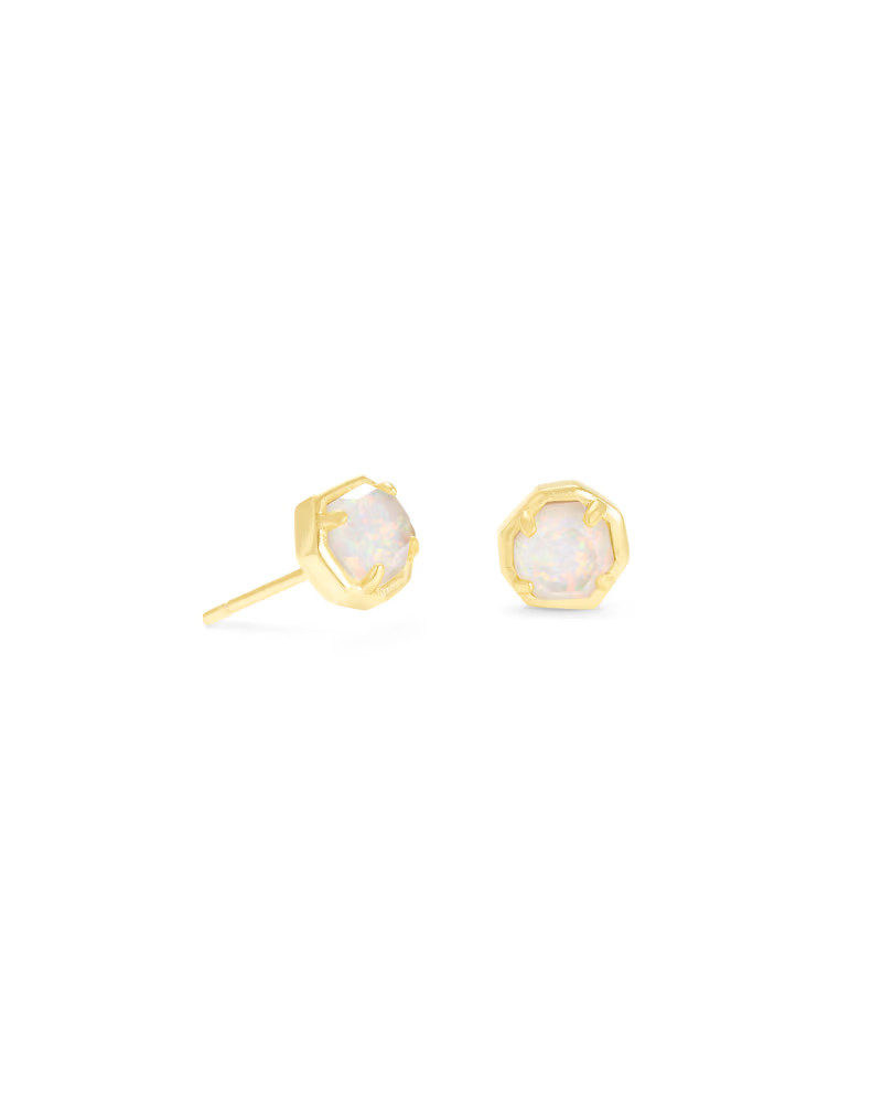 Nola Gold Stud Earrings in White Kyocera Opal Illusion | Kendra Scott