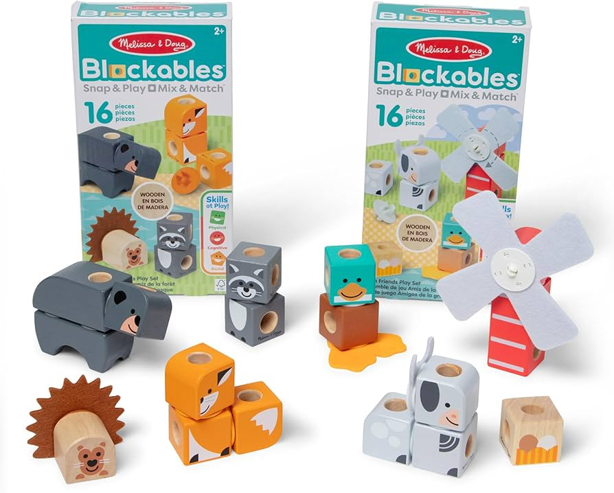 Melissa & Doug Blockables™ Farm and Woodland 2-Pack Bundle Connectable Wooden Building Blocks P... | Amazon (US)