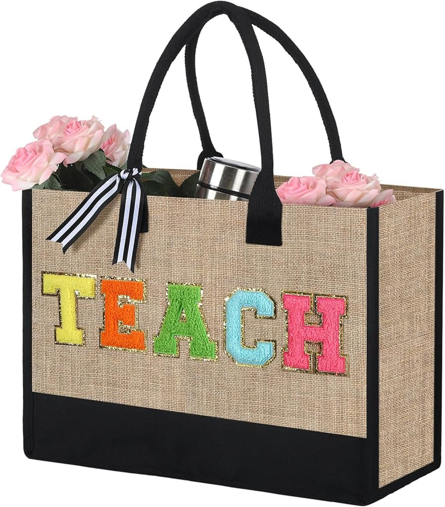 Silkfly Teacher Gifts Canvas Bag Chenille Letter Patches Bag Teacher Appreciation Gifts Teacher T... | Amazon (US)