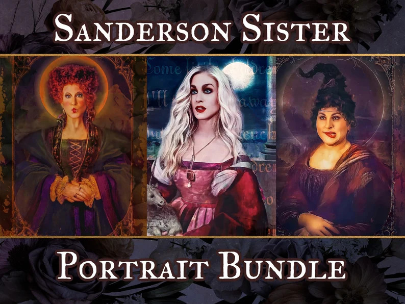 Sanderson Sisters Bundle Hocus Pocus Oil Painting Vintage Altered Art Art Print Eclectic Hallowee... | Etsy (US)