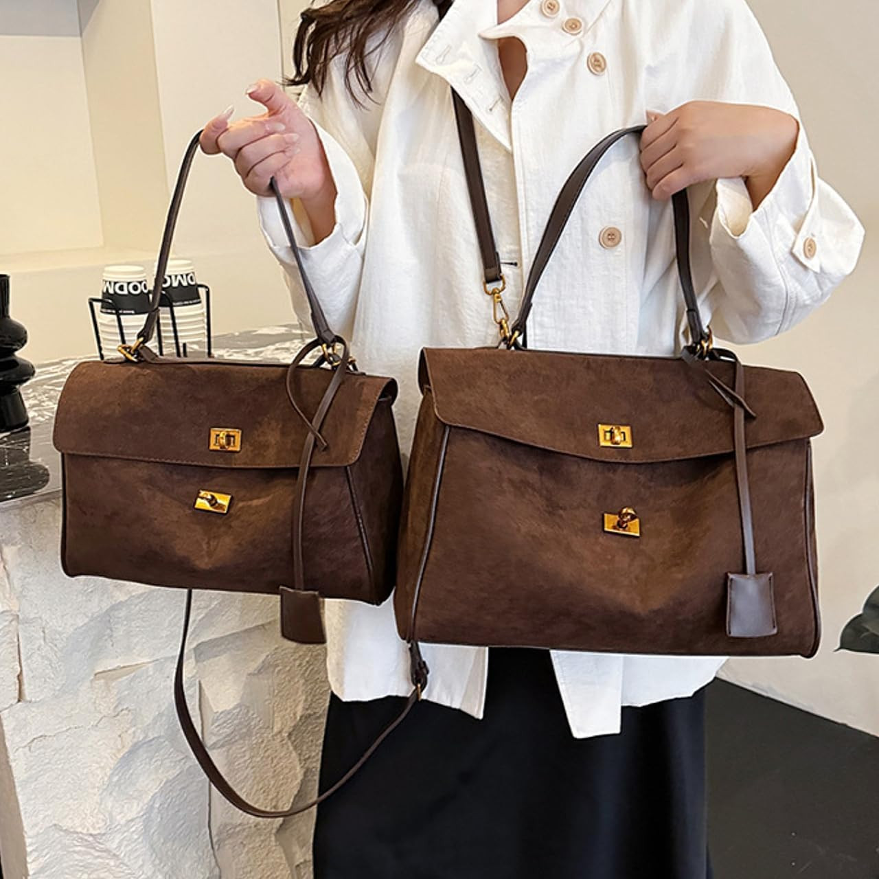 Faux Suede Shoulder Bag Crescent Fall Purse for Work Travel Daily | Amazon (US)