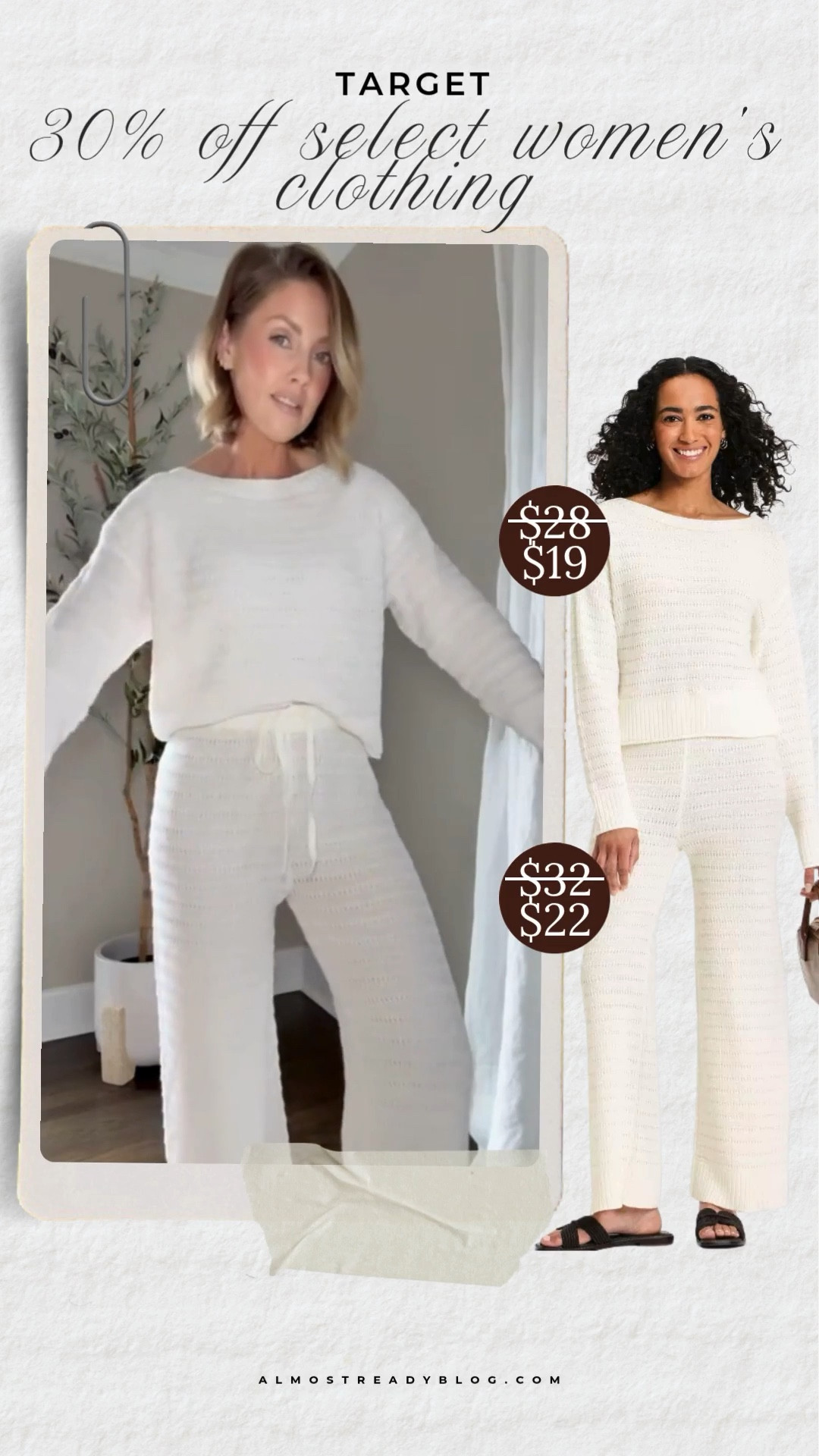 
Target 30% off select women's clothing, XS top & pants 🤍

spring break, crochet set, knit set, 2 piece set, comfy chic, amanda west, almostreadyblog

#LTKSaleAlert #LTKOver40 #LTKPetite