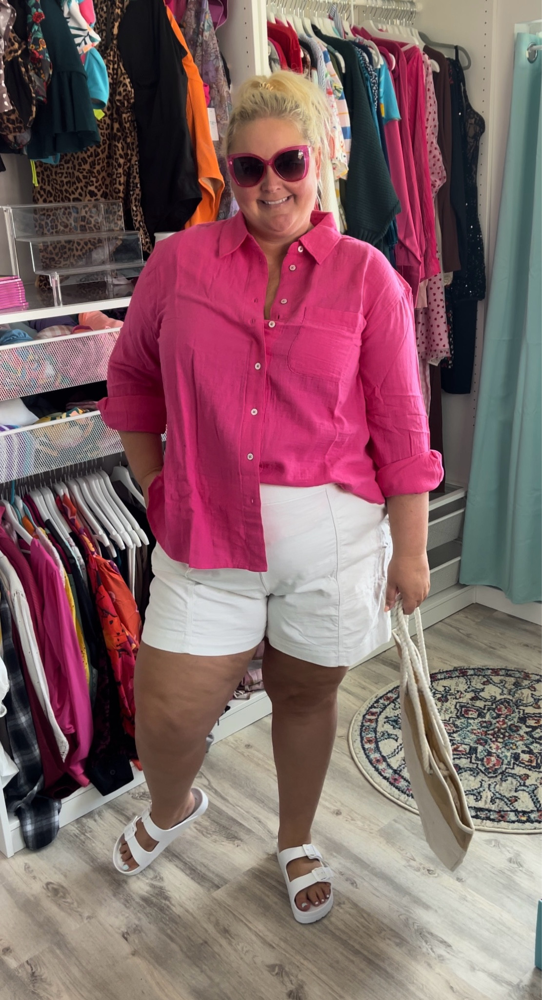 Lane Bryant summer looks! Everything is 40% off right now! This gauzy button down is my FAVE and these pull on linen shorts are perfect for the season! 

#LTKplussize #LTKfindsunder50 #LTKsalealert