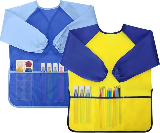 Yeunmu Kids Painting Apron 2 Pack, Waterproof Toddler Art Smock, Artist Smock for Kids Age 2-8 wi... | Amazon (US)