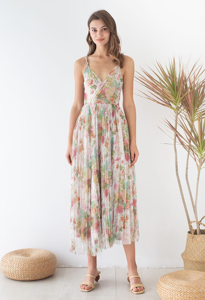 Spring Break Wrap Pleated Mesh Cami Dress | Chicwish