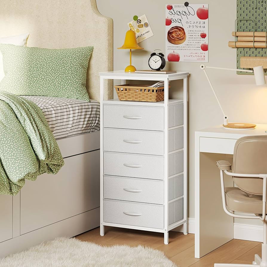 Huuger White Dresser with 5 Drawers & Charging Station, Tall Dresser for Bedroom, Tall Night Stan... | Amazon (US)
