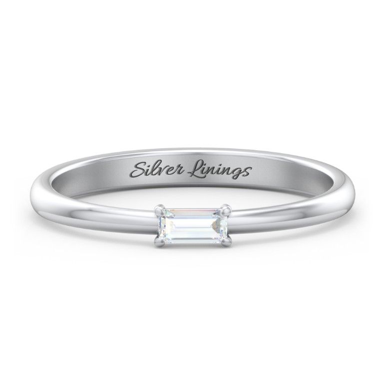 Engravable Baguette Ring with East-West Setting and Cubic Zirconia Stone | Jewlr