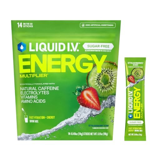 Liquid I.V.® Hydration Multiplier Sugar Free + Energy - Strawberry Kiwi | Electrolyte Powder Drink Mix | 1 Pack (14 Servings) | Amazon (US)