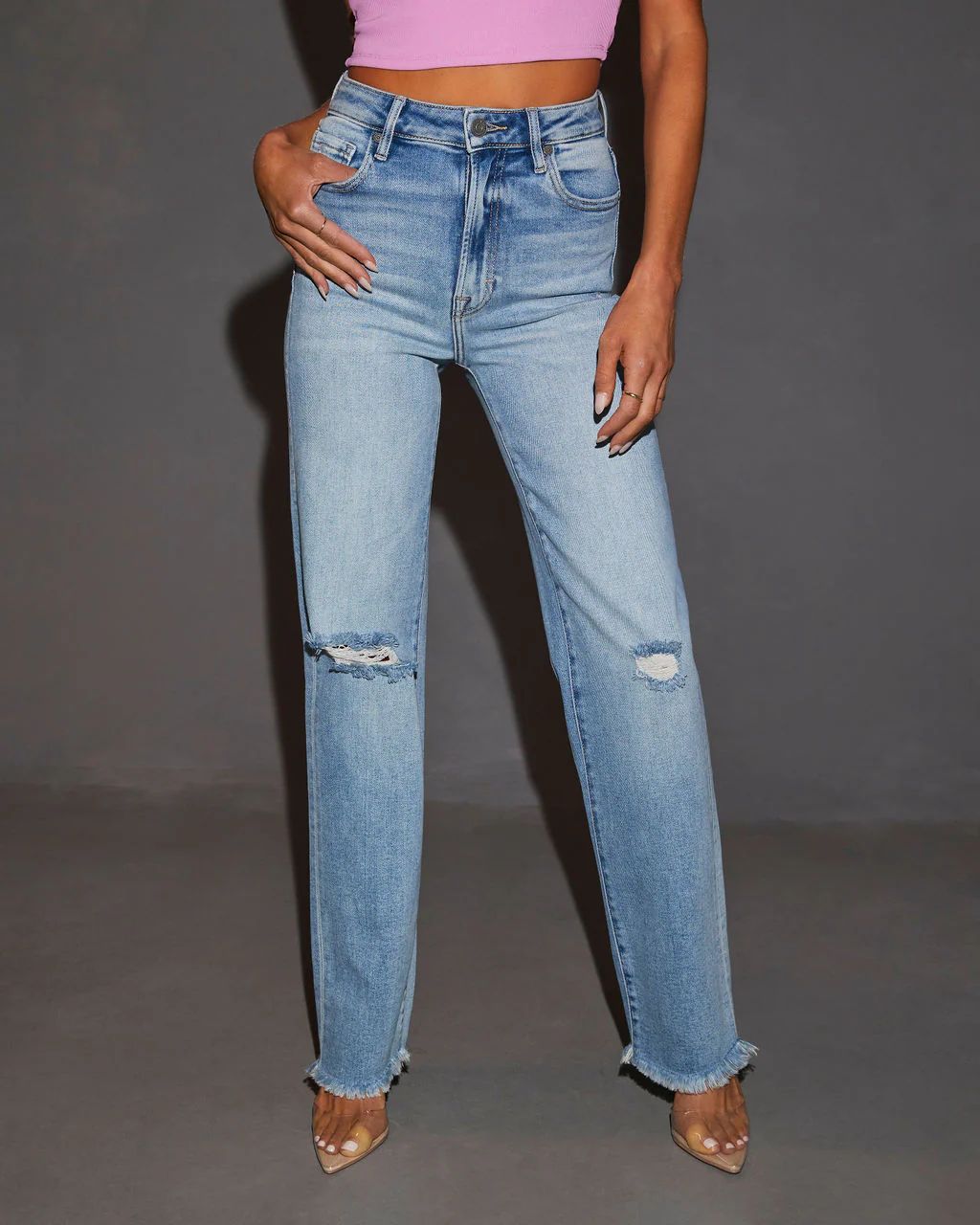 Abbie High Rise Distressed Straight Leg Jeans | VICI Collection