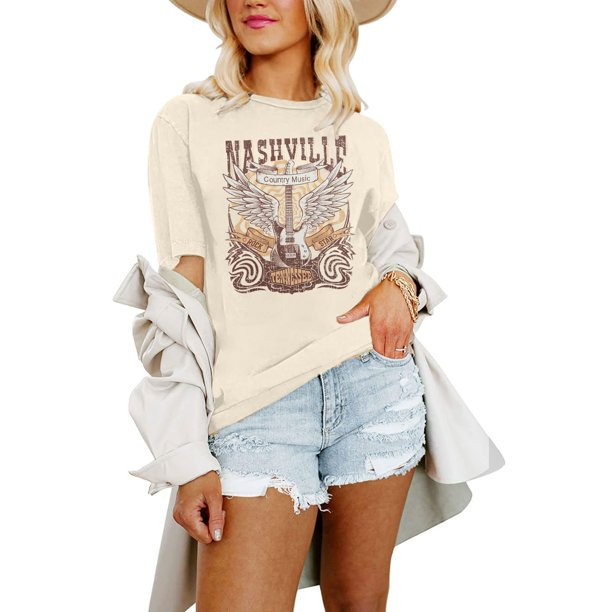 MOUSYA Women's Oversized Country Music Shirts Nashville Concert Outfit Casual Rock Band Tshirt Vi... | Walmart (US)