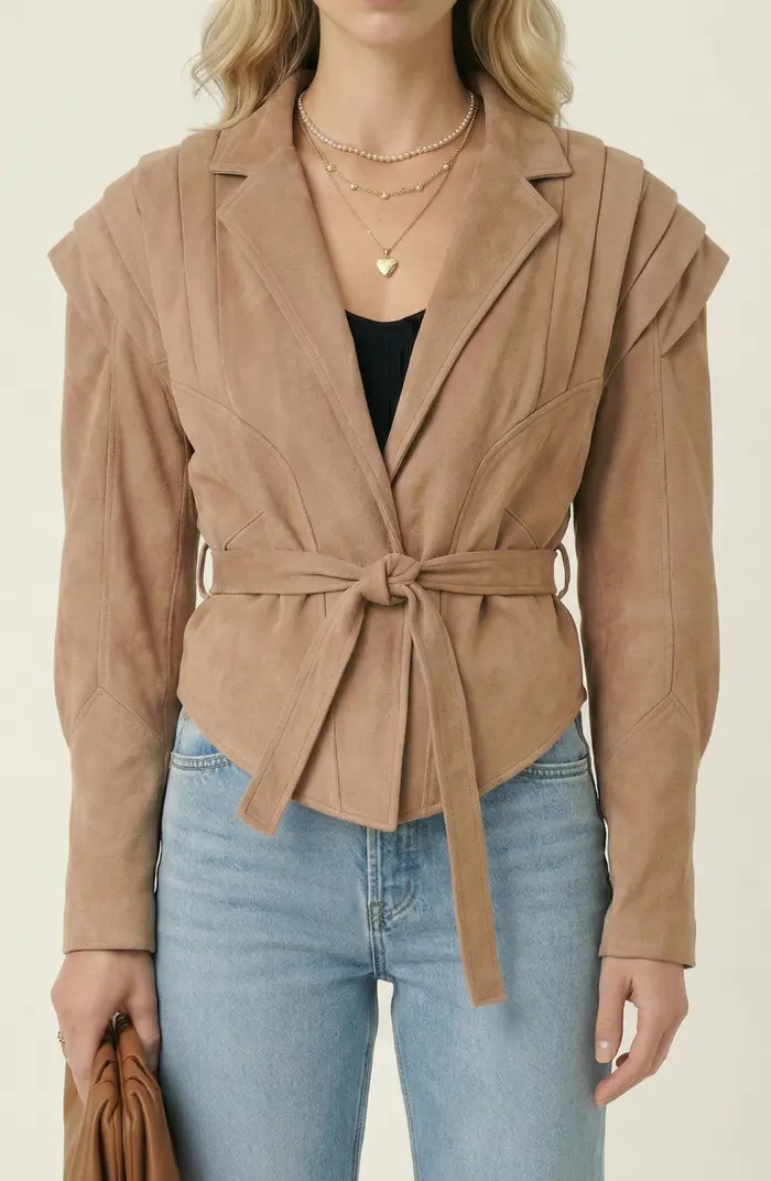 Structured Belted Pleated Shoulder Jacket | Nordstrom
